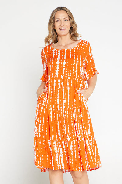 Hayley Orange Abstract Print Dress