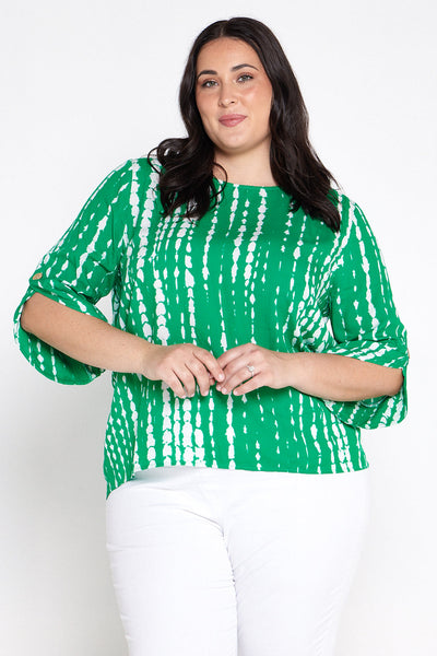 Paula Abstract Print Top Green