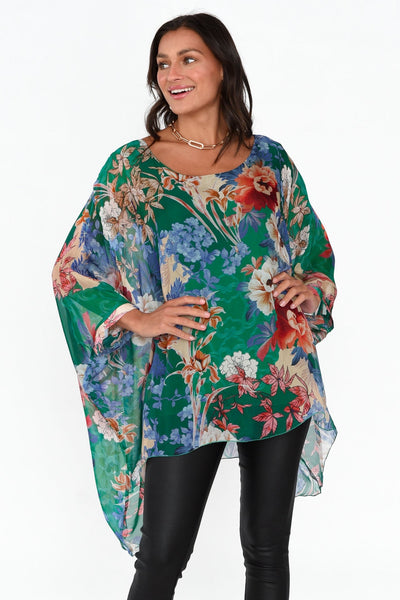 Vivienne Floral Silk Top Green