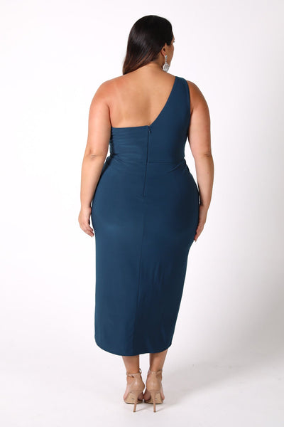 Nisha One Shoulder Midi Dress Emerald