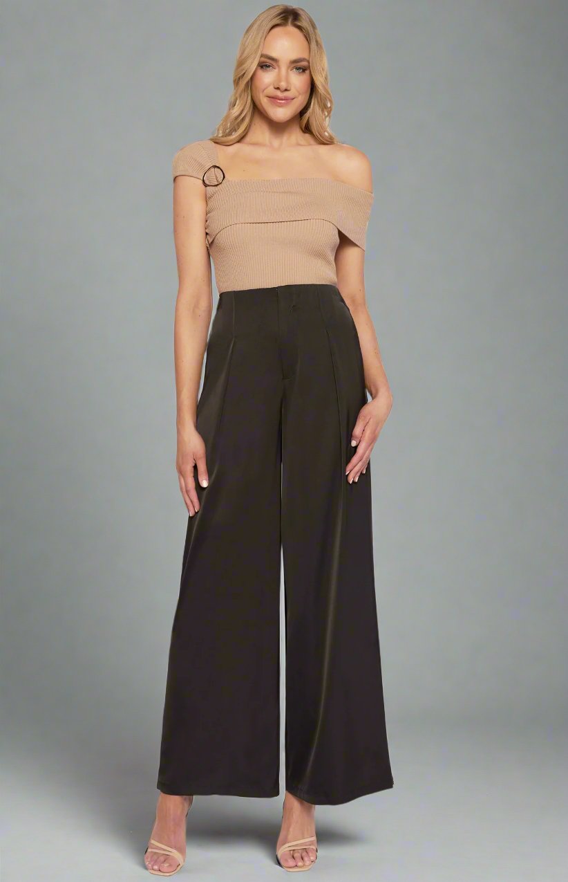 Aurora Wide Leg Satin Pants Black
