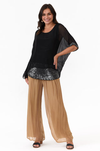 Emma Black Silk Sequins Top