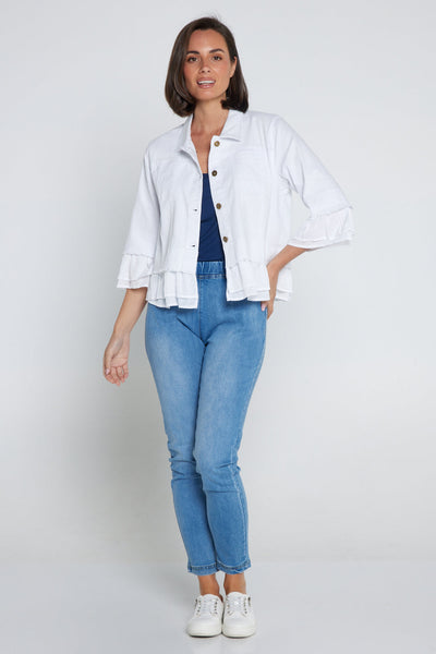 Myna Cropped Denim Jacket White