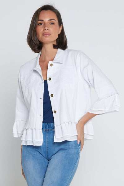 Myna Cropped Denim Jacket White