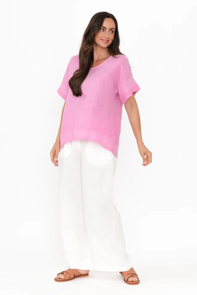 Phibi Mesh Detail Linen Top Pink