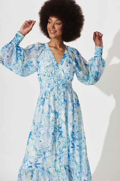 Tori Floral Maxi Dress Blue