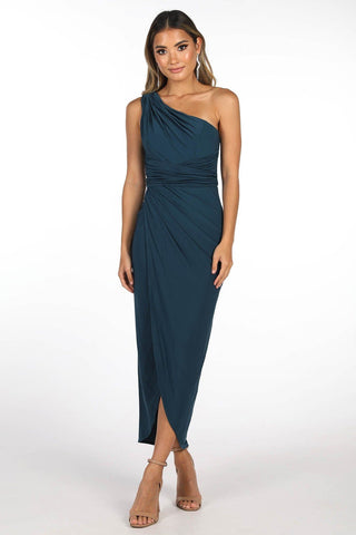Nisha One Shoulder Midi Dress Emerald