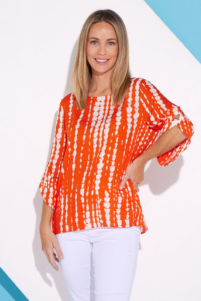 Paula Abstract Print Top Orange