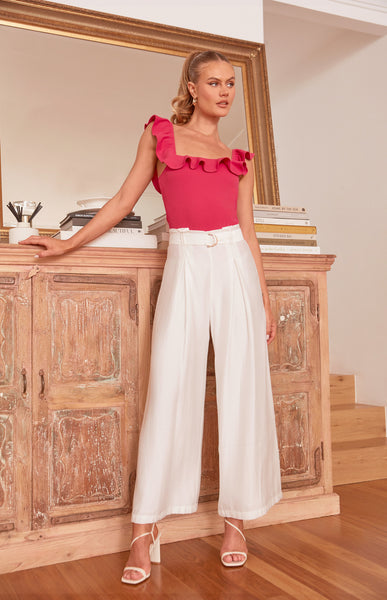 Rana Paper-bag Buckle Belt Pants White