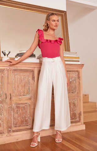 Rana Paper-bag Buckle Belt Pants White
