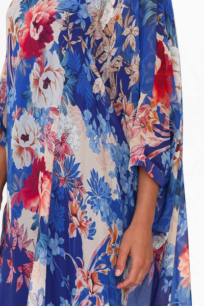 Connie Floral Silk Dress Blue