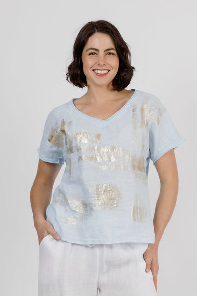 Dayne Gold Brushed Top Sky Blue