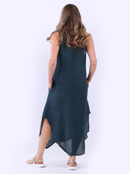 Eva Sleeveless Linen Dress Forest Green