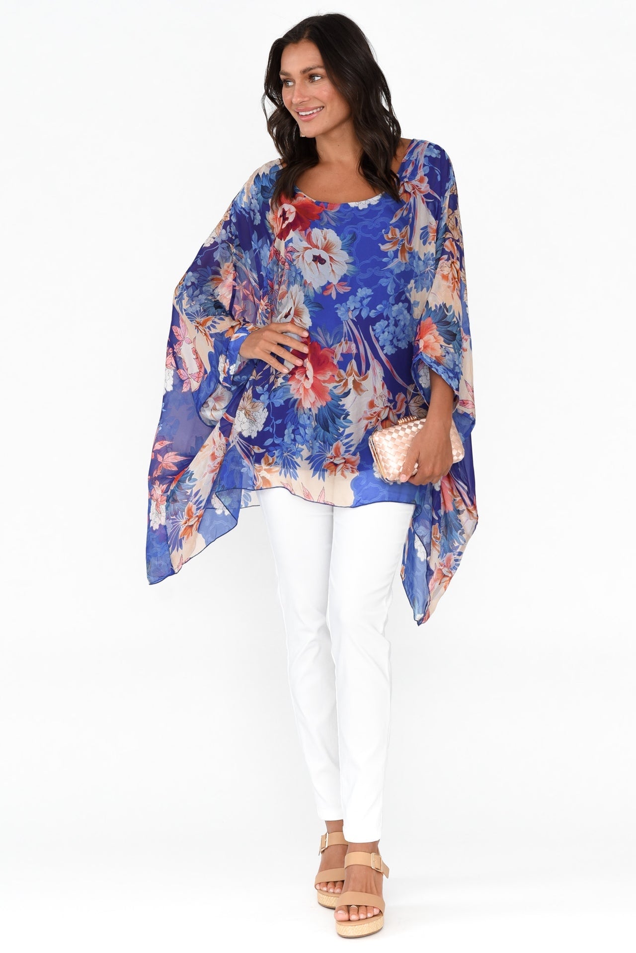 Vivienne Floral Silk Top Blue