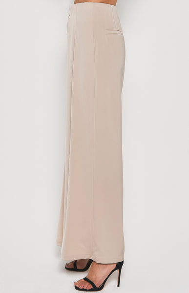 Aurora Wide Leg Satin Pants Beige