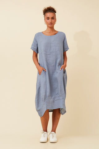 Mina Linen Dress Blue