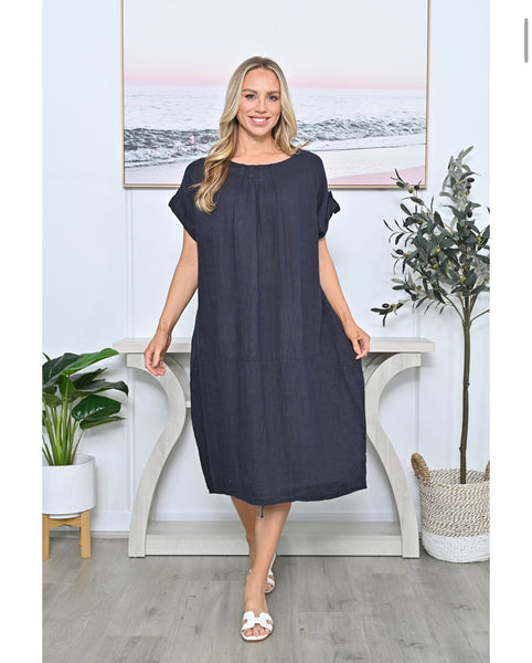 Hailey Linen Dress Navy