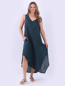 Eva Sleeveless Linen Dress Forest Green