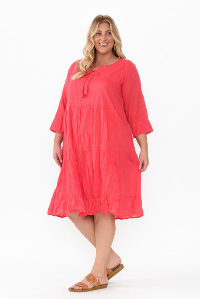 Raven Crinkle Cotton Dress Red