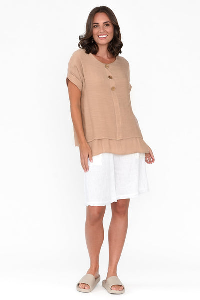 Fiona Button Detail Top Mocha
