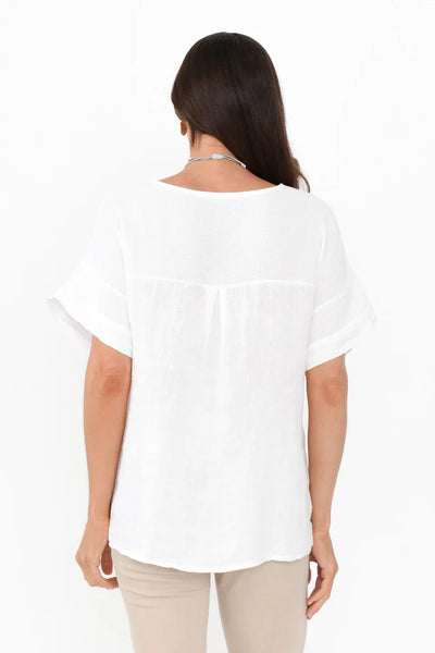 Phibi Mesh Detail Linen Top White