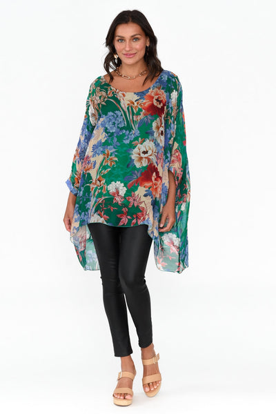 Vivienne Floral Silk Top Green