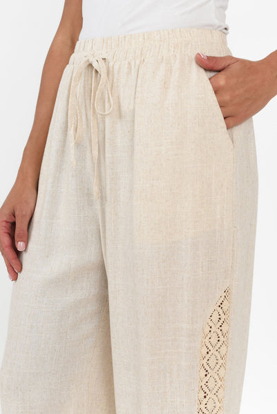 Lindsay Lace Tapered Linen Blend Pants Beige