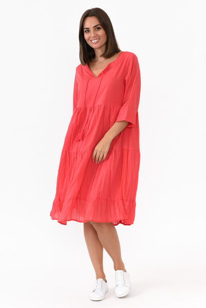 Raven Crinkle Cotton Dress Red