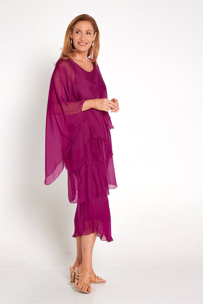 Sandra Silk Layer Dress Fuchsia