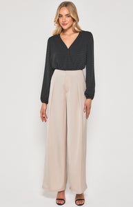 Aurora Wide Leg Satin Pants Beige