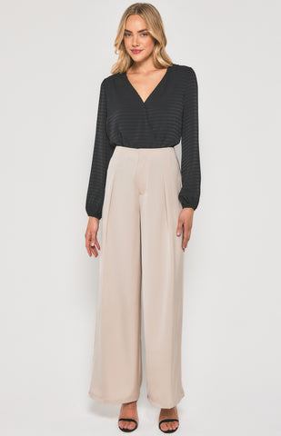 Aurora Wide Leg Satin Pants Beige