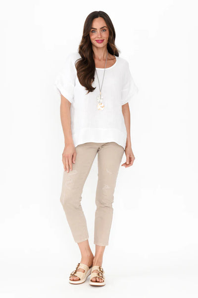 Phibi Mesh Detail Linen Top Beige