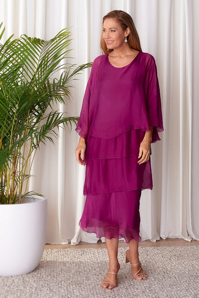 Sandra Silk Layer Dress Fuchsia