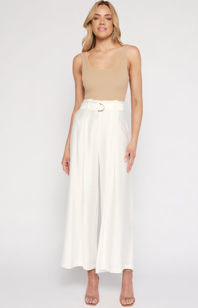 Rana Paper-bag Buckle Belt Pants White