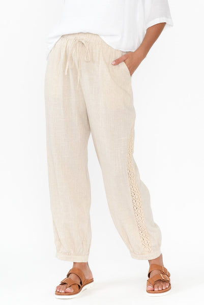 Lindsay Lace Tapered Linen Blend Pants Beige