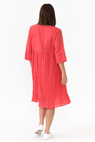 Raven Crinkle Cotton Dress Red