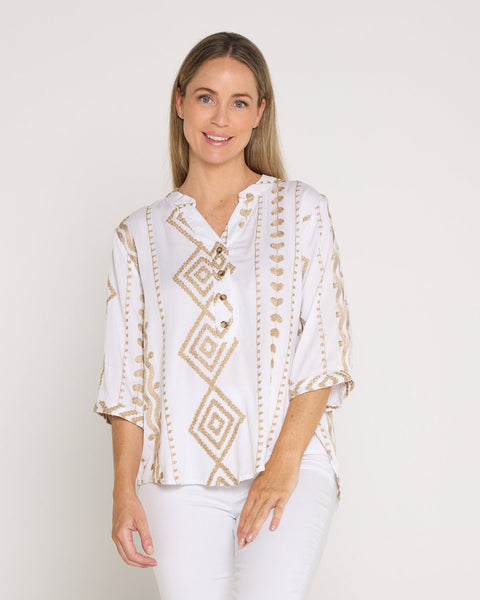 Lulu Gold Embroidery Top White