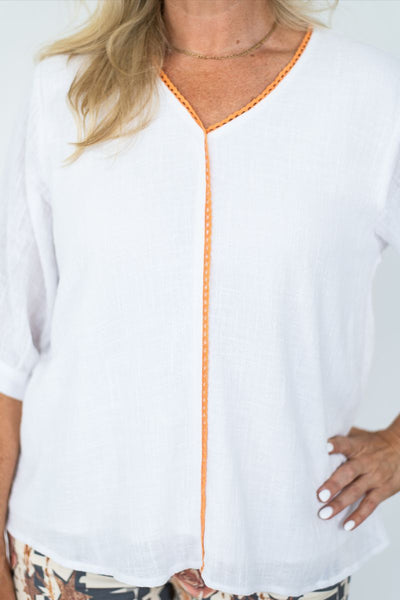 Karma Lace Trim Top White
