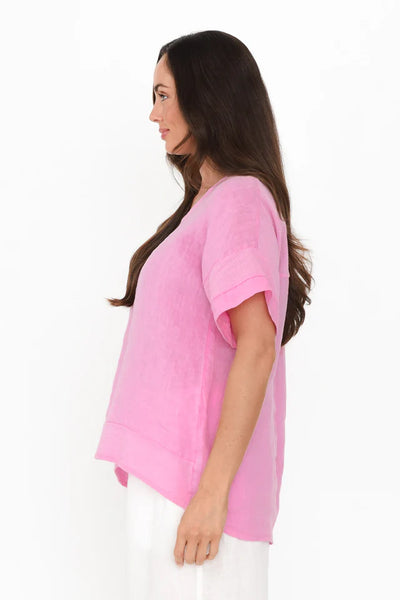 Phibi Mesh Detail Linen Top Pink