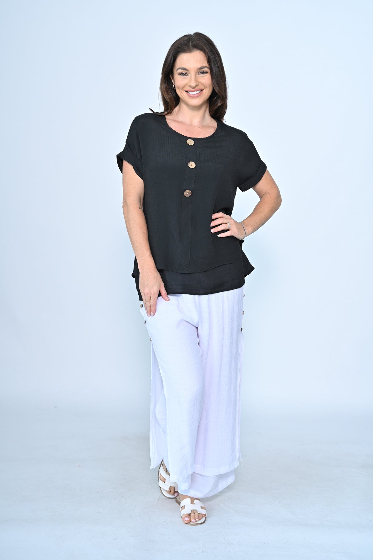 Fiona Button Detail Top Black