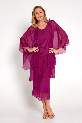Sandra Silk Layer Dress Fuchsia