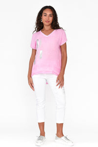 Melody Foil Print Linen Top Pink