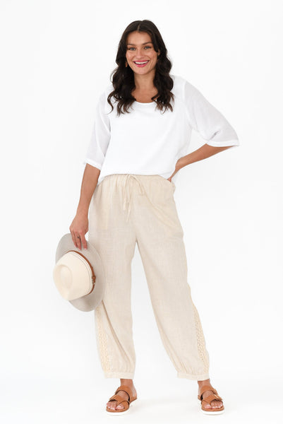 Lindsay Lace Tapered Linen Blend Pants Beige