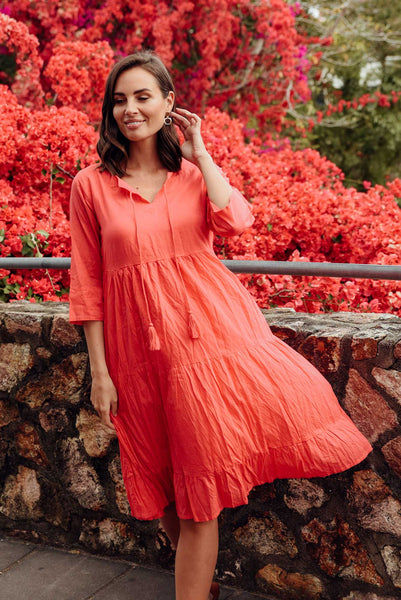 Raven Crinkle Cotton Dress Red