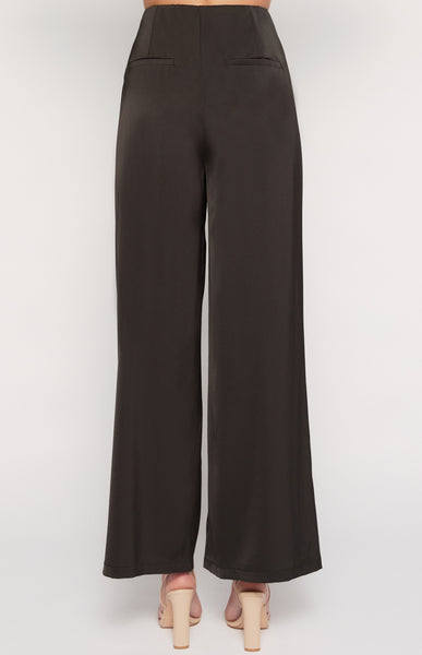 Aurora Wide Leg Satin Pants Black
