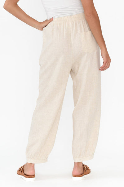 Lindsay Lace Tapered Linen Blend Pants Beige