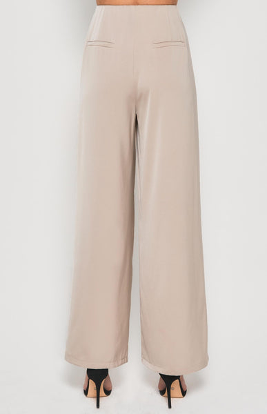 Aurora Wide Leg Satin Pants Beige