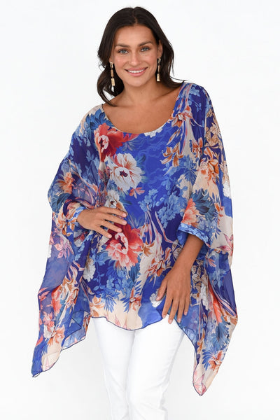 Vivienne Floral Silk Top Blue