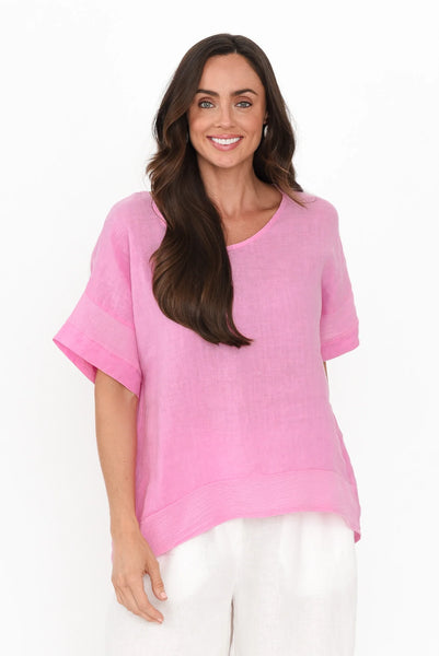 Phibi Mesh Detail Linen Top Pink