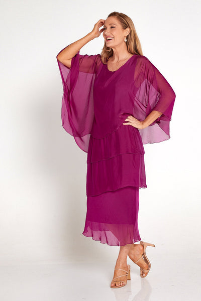 Sandra Silk Layer Dress Fuchsia